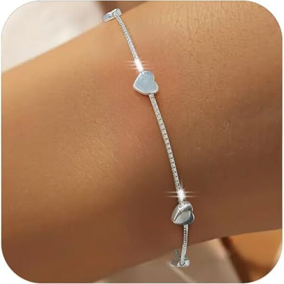 Love Heart Sterling Silver Bracelet for Women Adjustable Charm Jewelry Gift